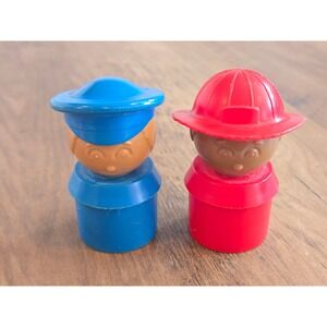 Vintage 1970s Tupperware Tuppertoys Plastic 3" Policeman Firefighter Figures Set